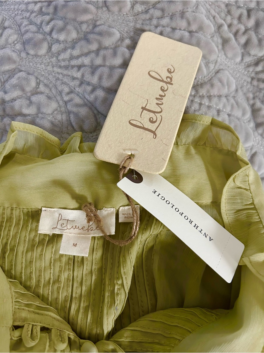 Anthropologie Letmebe Light Green Ruffled Blouse - Picture 3 of 9